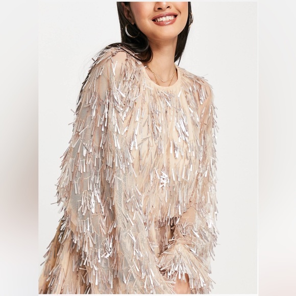 ASOS EDITION blouson sleeve mini dress with teardrop sequin in blush - Picture 4 of 4